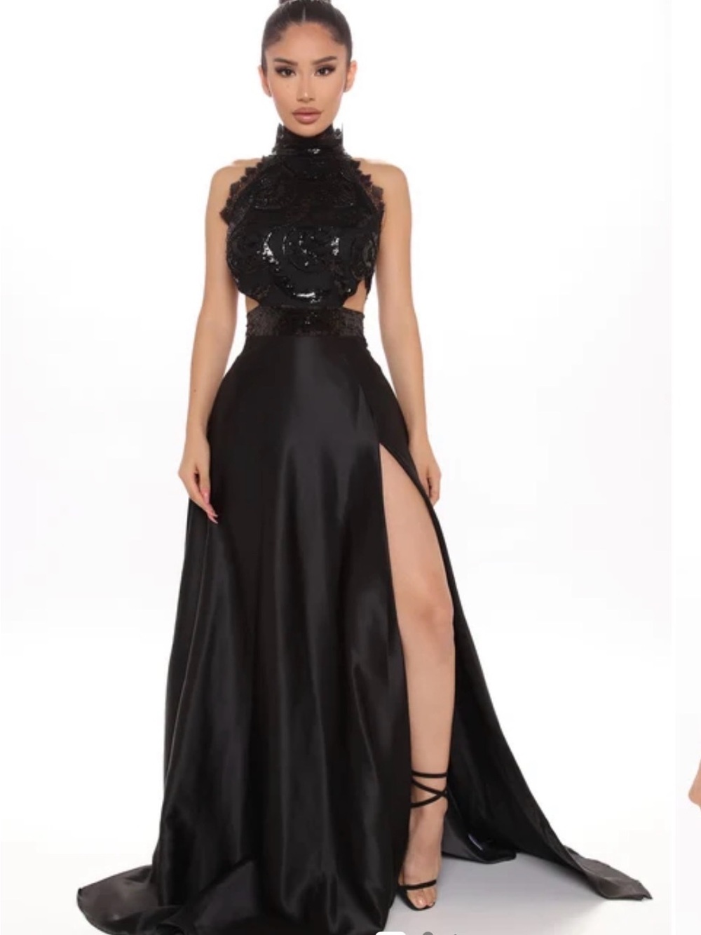 Fashion Nova Black Sequin Halter Prom Dress